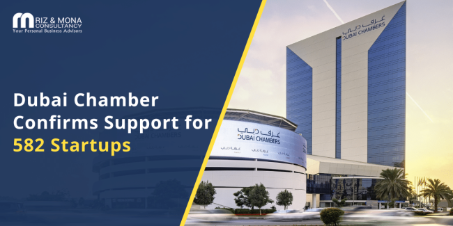 Professionals in a modern Dubai office discussing digital startup growth, reflecting Dubai Chamber's support.